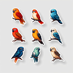 Obraz premium Bunt illustrierte Vögel auf Ästen in einem kreativen Sticker-Design