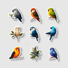Obraz premium Bunt illustrierte Vögel auf Ästen in einem kreativen Sticker-Design