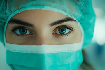 Generative AI image of surgeons performing a medical operation in a high-tech surgical room with advanced medical equipment