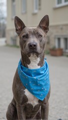 Adorable dog wearing a blue bandana