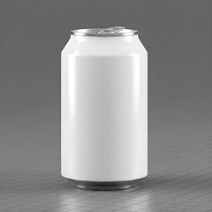 A blank, white aluminum soda can.  The can is centered in the image, standing upright.  It's a standard, cylindrical shape.  The can's top is a light gray/silver aluminum, with a pull-tab. 