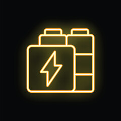 Bright neon yellow battery icon glowing on a dark background, representing charging, energy, and power
