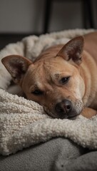 Adorable dog napping in comfy bed