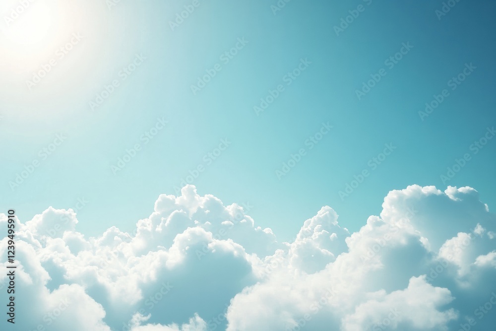 Poster soft white clouds floating in a bright blue sky under warm sunlight during a clear daytime. generati