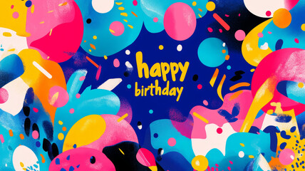 Fototapeta premium a vibrant birthday card with bold, festive colors, balloons, confetti, and cheerful typography, creating a joyful and celebratory atmosphere perfect for birthday greetings.