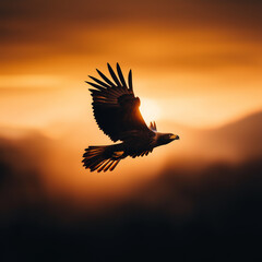 Obraz premium Majestätischer Adler im Flug vor dramatischem Sonnenuntergang