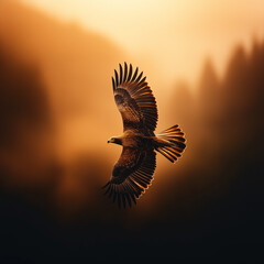 Obraz premium Majestätischer Adler im Flug vor dramatischem Sonnenuntergang
