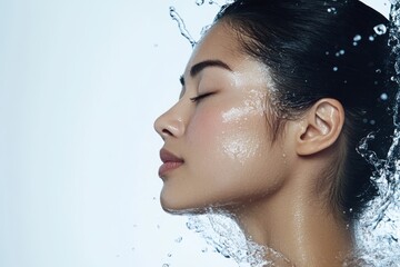 Naklejka premium Woman with a beautiful face is splashed with water