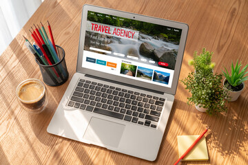 Fototapeta premium Online travel agency website for modish search and travel planning offers deal and package for flight , hotel and tour booking