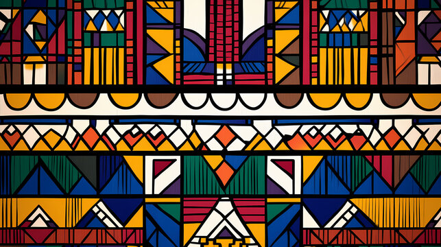 Colorful geometric ndebele art pattern on south african textile fabric, ndebele, traditional, art, pattern, south african. Geometric Patterns. Illustration