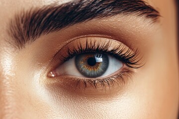 Obraz premium Woman's eye with brown lashes and a brown iris