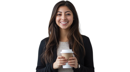 Isolated friendly smiling young adult female wearing professional attire,  for customer service and hospitality themes, transparent background