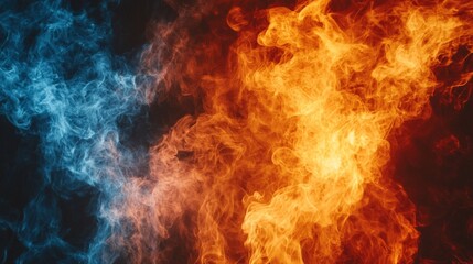 Fiery abstract background blue and orange flames clash