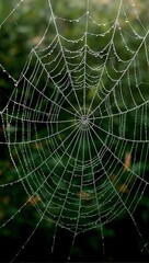 Obraz premium Detailed spider web with dew drops glistening in sunlight