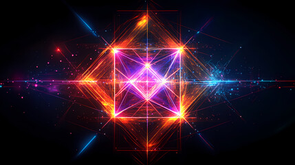 Pulsating neon networked geometry futuristic digital connection and interaction visualizations with vibrant glowing shapes fluid lines and cyberpunk inspired aesthetics. Sci-Fi Influence. Illustration