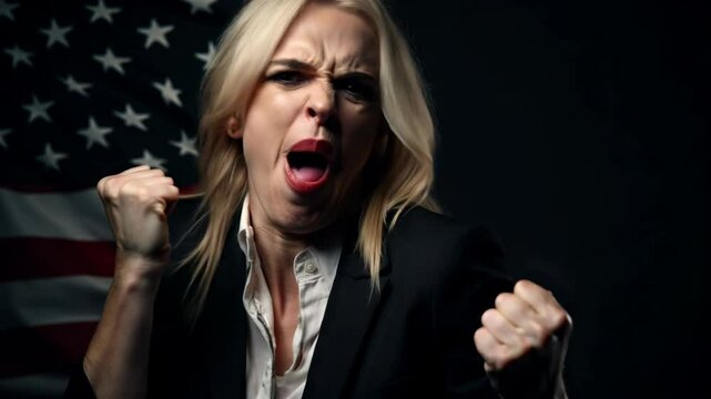 Very Angry mature blond american woman screaming