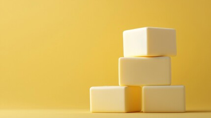 Minimalist stacked yellow cubes in geometric composition