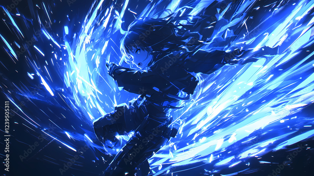Wall mural vibrant blue light trails creating a dynamic motion effect in a digital abstract background with a s
