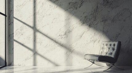 Minimalist interior with a modern chair and sunlight
