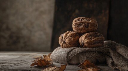Rustic bread arrangement with autumn leaves and warm lighting