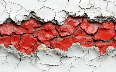 Cracked red paint on weathered wall; abstract texture background
