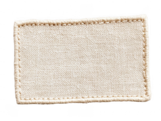 Rectangular fabric label featuring a stitched border, suitable for branding or garment labeling. It offers a minimalist, eco-friendly look. Isolated on transparent background, png.