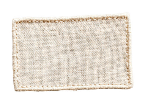 Rectangular fabric label featuring a stitched border, suitable for branding or garment labeling. It offers a minimalist, eco-friendly look. Isolated on transparent background, png.