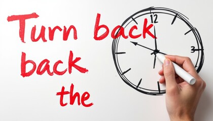 Red Inked "Turn Back the" Message with Hand Drawing a Clock Symbolizing Past