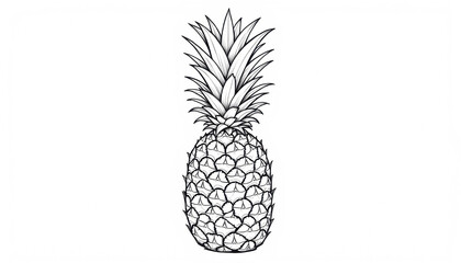 Intricate black and white illustration of a pineapple with detailed texture on a white background, fresh and tropical design concept. Black and white a coloring book on white background