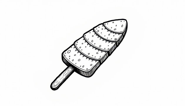 Sticker with black and white outline of a layered ice pop on a white background, whimsical dessert design concept. Black and white a coloring book for kids on white background