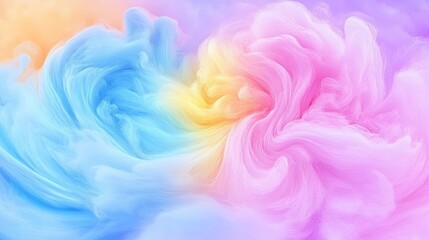 Pastel swirls of blue, yellow, and pink create a dreamy, abstract image. Soft colors and flowing lines evoke a sense of calm and tranquility.