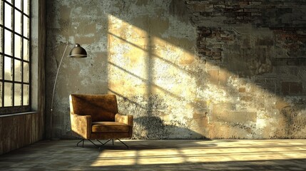 Obraz premium Cozy loft interior with sunlight and vintage furniture