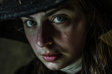 Fototapeta premium Medieval Salem Witch Spooky Portrait in Atmospheric Mist, Generative AI