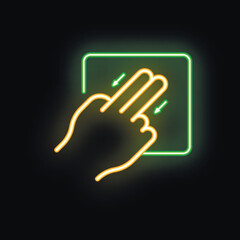 Hand using a touch screen gesture control with two fingers on a black background