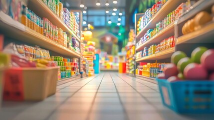 Fototapeta premium Colorful supermarket aisle with blurred motion effect