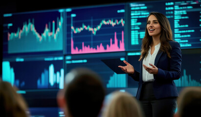Indian Businesswoman Presents Data Driven Insights to Corporate Team
