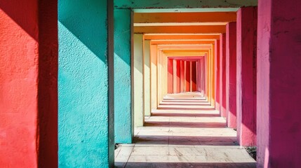 Fototapeta premium Colorful corridor with geometric perspective
