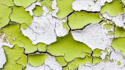 Obraz premium Cracked green paint peeling from white surface creating abstract pattern