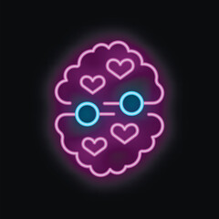 Neon brain with connection linked to hearts representing thinking of your loved ones and romantic feelings