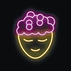 Neon sign representing a smiling face with soap bubbles on its head, evoking a sense of relaxation and well being