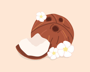 coconut. The tropical fruit is coconut. coconut chips. coconut grew on a palm tree. coconut milk. an artful cocktail. a fruit painted in a flat style. vector. delicious milk.	
