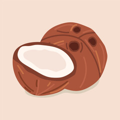 coconut. The tropical fruit is coconut. coconut chips. coconut grew on a palm tree. coconut milk. an artful cocktail. a fruit painted in a flat style. vector. delicious milk.	
