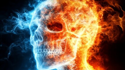 Fiery Skull: A mesmerizing blend of ice and fire, creating a skull engulfed in contrasting flames.