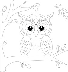 Kawaii Owl Line Draw Coloring Page
