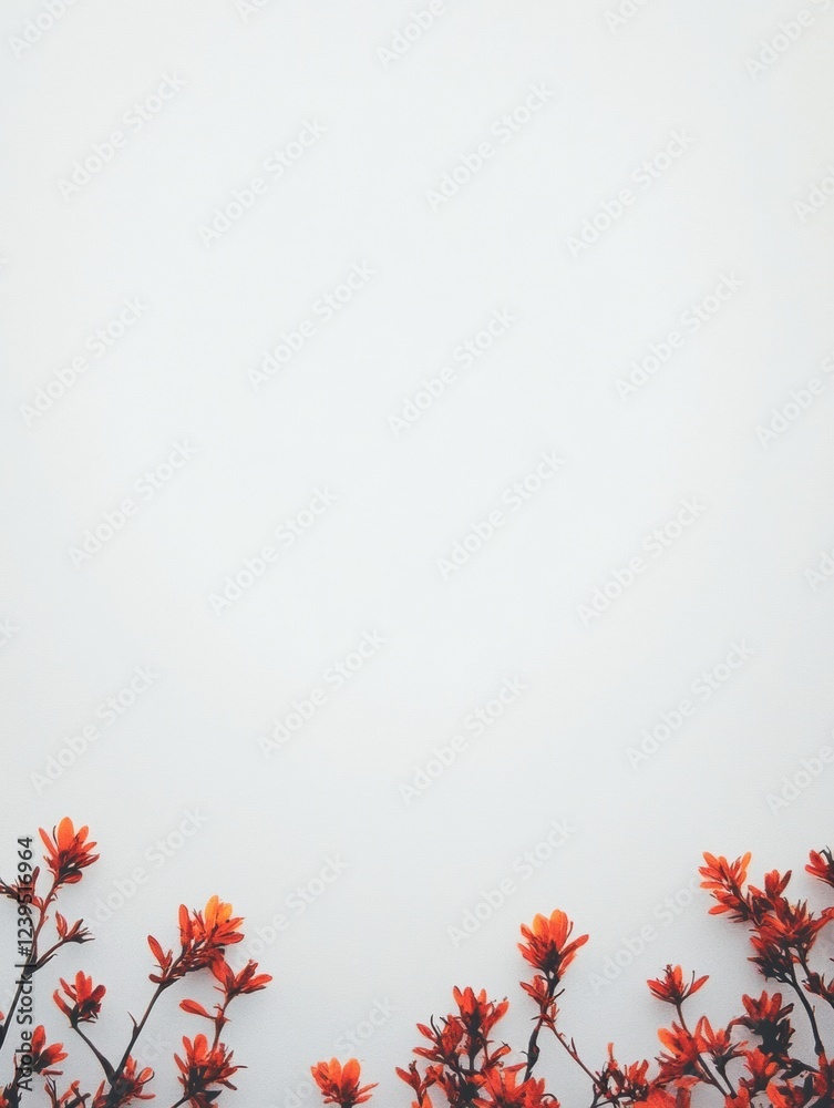 Poster vibrant orange flowers bloom against a minimalist white background in spring tranquility. generative