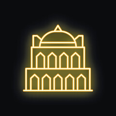 Neon yellow mosque building glowing on a black background, perfect for projects related to islam, architecture, or travel