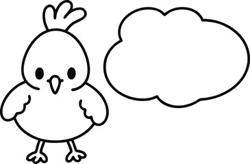 Cute Cartoon Chick Saying 'Happy Easter' in Speech Bubble Outline Drawing