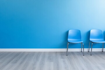 Modern minimalistic room with blue wall and two blue chairs