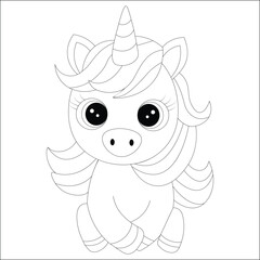 Kawaii Unicorn Hand Draw Coloring Page