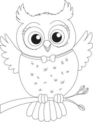 Owl Hand Draw Kawaii Coloring Page